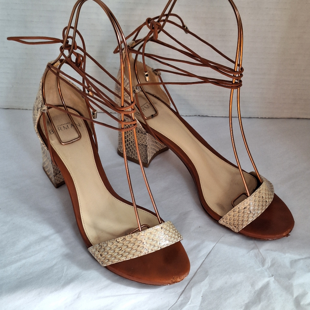 Alexandre Birman Tan Snakeskin Block Heeled Sandals Size 6